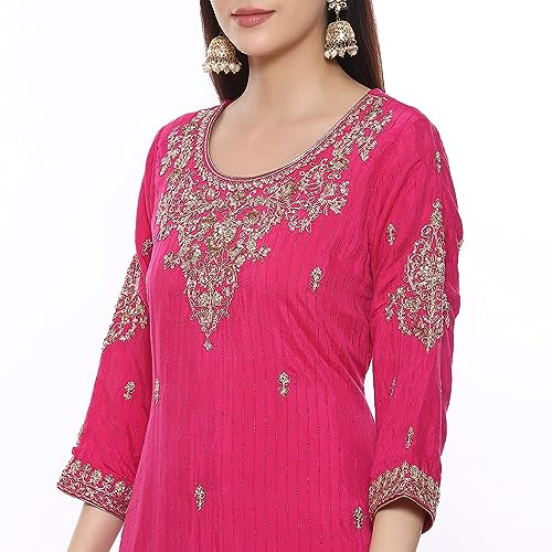 BIBA Women Viscose Embroidery Straight Salwar Kurta Dupatta(Skdkinari8925_Fuchsia_36), Purple - Image 5