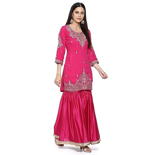 BIBA Women Viscose Embroidery Straight Salwar Kurta Dupatta(Skdkinari8925_Fuchsia_36), Purple - Image 3