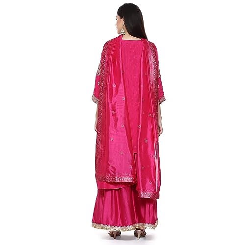 BIBA Women Viscose Embroidery Straight Salwar Kurta Dupatta(Skdkinari8925_Fuchsia_36), Purple - Image 4