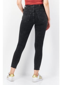 promod Women Skinny Fit Solid Stretchable Denim Jeans, Charcoal  - Image 4