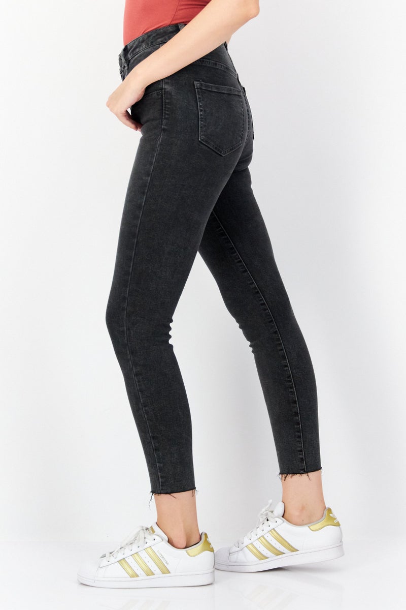 promod Women Skinny Fit Solid Stretchable Denim Jeans, Charcoal - Image 3