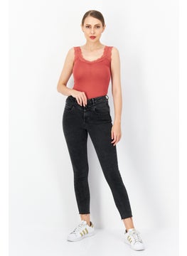 promod Women Skinny Fit Solid Stretchable Denim Jeans, Charcoal  - Image 2