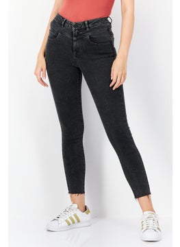 promod Women Skinny Fit Solid Stretchable Denim Jeans, Charcoal  - Image 1