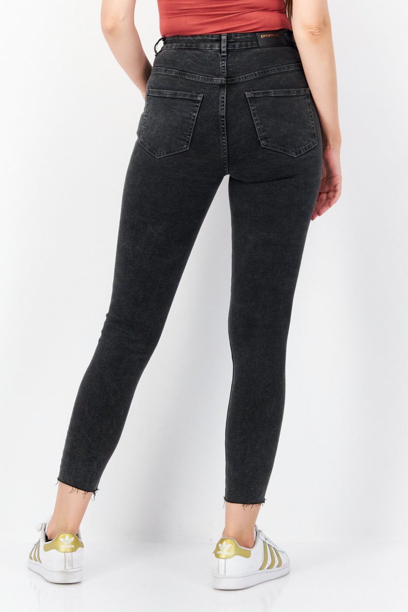promod Women Skinny Fit Solid Stretchable Denim Jeans, Charcoal - Image 4