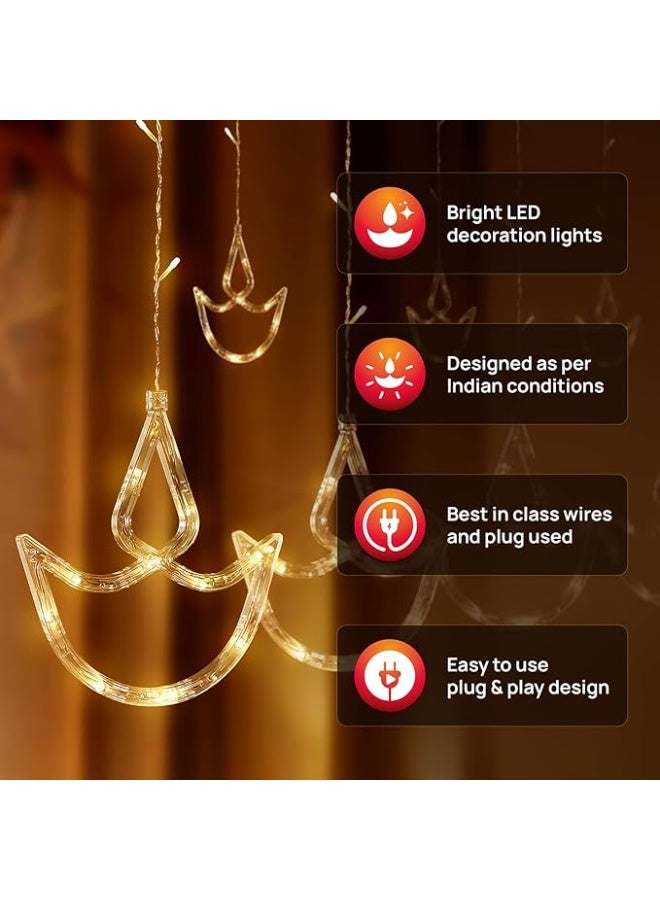 ستارة إضاءة بيضاء دافئة ديا/ديوالي، أضواء نحاسية LED مع حزمة من 12 ديا معلقة، 8 أوضاع وميض، زخرفة، قاعدة شوكية، 2.5 متر - Image 2