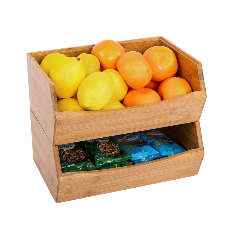 Seville Classics Seville Classics Bamboo Premium Organizer Storage Bins for Kitchen Silverware Pantry Closet Office Desk Pens Utensils Makeup K Cup Bamboo Stackable Bin Set 2 Piece 