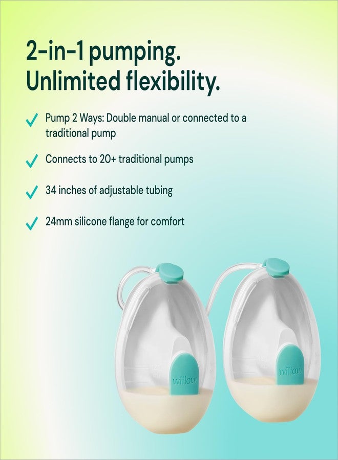 Willow Wave - Wearable Double Manual Breast Pump - Fits Fully in Bra - Ergonomic Handle - Wearable Breastfeeding Pump - Hospital Grade Suction - Postpartum Essentials - Holds 5oz per Cup - Image 2