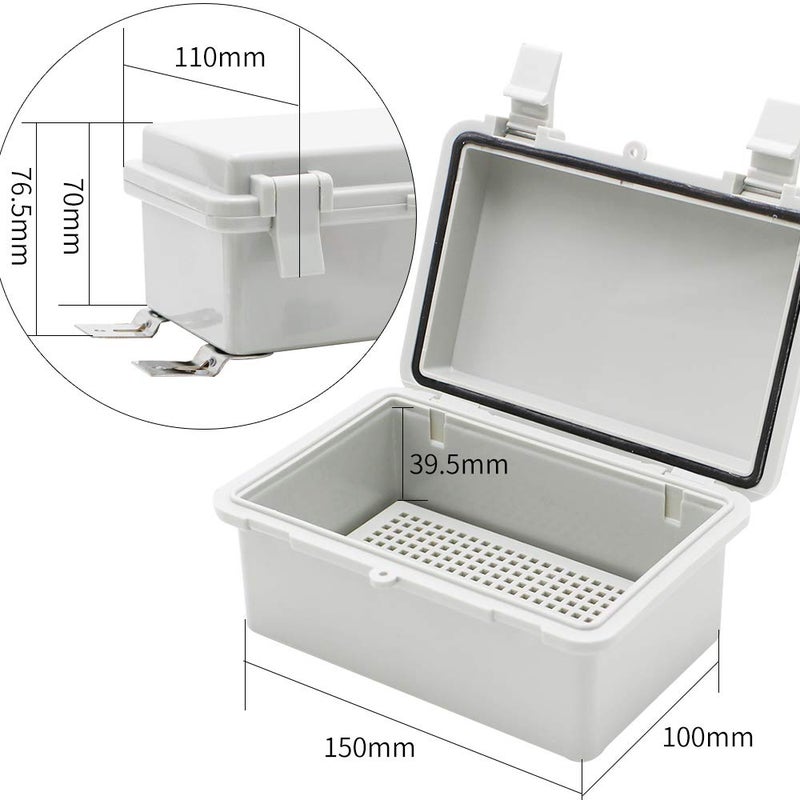 MAKERELE Outside Small Outdoor Junction Box Waterproof Electrical with Lock and Wall Bracket 5.9" 3.9" 2.8" (15010070mm) Hinged Cover Grey Plastic Clip Project ABS Plastic Case with 2 NPT 1/4â€ Glands - Image 2