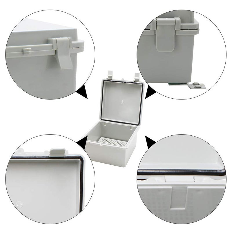 MAKERELE Outside Small Outdoor Junction Box Waterproof Electrical with Lock and Wall Bracket 5.9" 3.9" 2.8" (15010070mm) Hinged Cover Grey Plastic Clip Project ABS Plastic Case with 2 NPT 1/4â€ Glands - Image 4