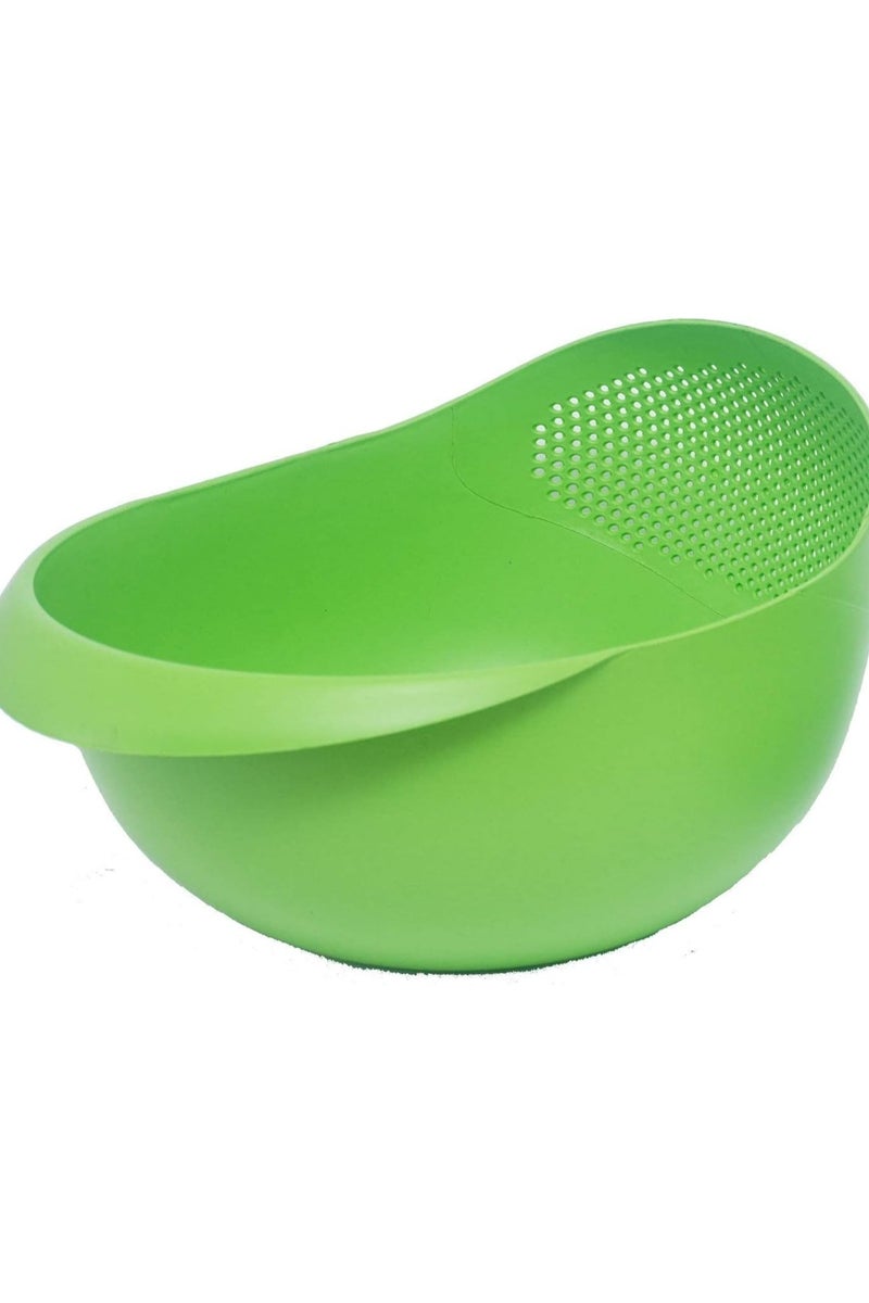 MOMENT مصفاة أرز MOMENT ووعاء تصفية مع مصفاة جانبية، مصفاة أرز وفول وبازلاء من البلاستيك الغذائي، سلة بخار خضار، قابلة للطي، تصميم مثقوب (أخضر) - Image 1