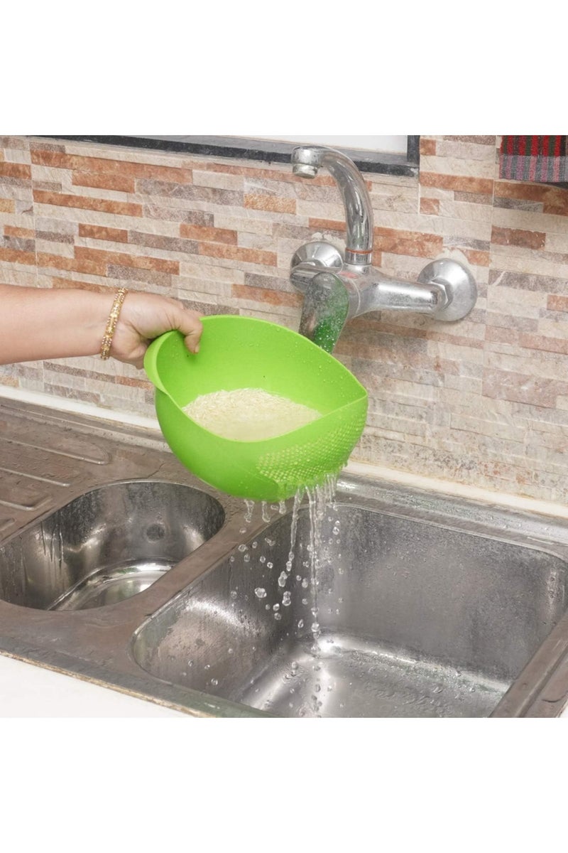 MOMENT مصفاة أرز MOMENT ووعاء تصفية مع مصفاة جانبية، مصفاة أرز وفول وبازلاء من البلاستيك الغذائي، سلة بخار خضار، قابلة للطي، تصميم مثقوب (أخضر) - Image 2