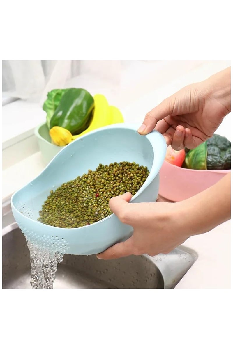 MOMENT مصفاة أرز MOMENT ووعاء تصفية مع مصفاة جانبية، مصفاة أرز وفول وبازلاء من البلاستيك الغذائي، سلة بخار خضار، قابلة للطي، تصميم مثقوب (أخضر) - Image 3