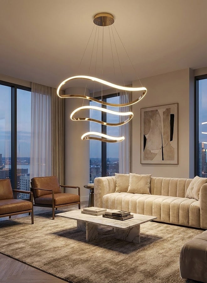 BUY4LESS -  Modern Lighting, Chandelier, Light, Chandelier, Gold Color, D:80+60+40 cm, Suitable for stairs, villas, lobby, living room, Adjustable height - Image 2