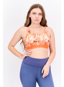 Adidas Women Printed Padded Sports Bra, Orange  - Image 1