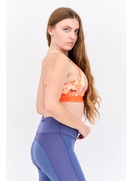 Adidas Women Printed Padded Sports Bra, Orange  - Image 2