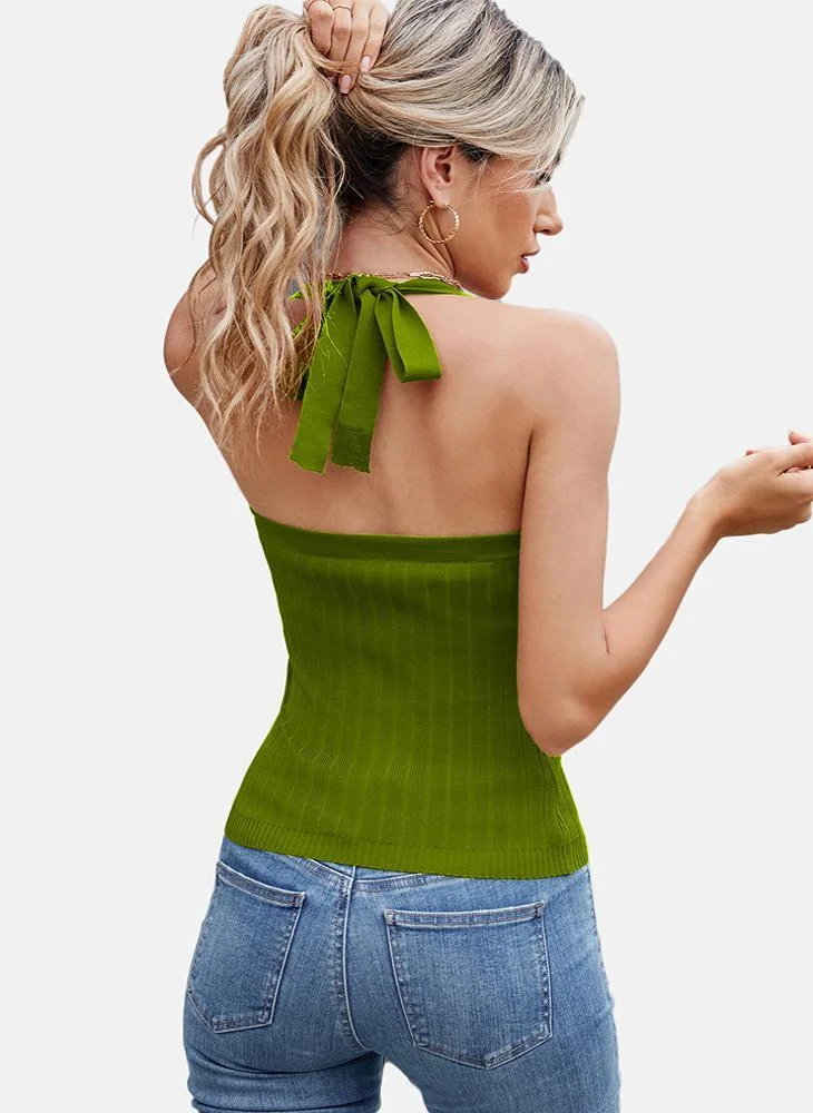 يونيكي Green Round Neck Printed Top