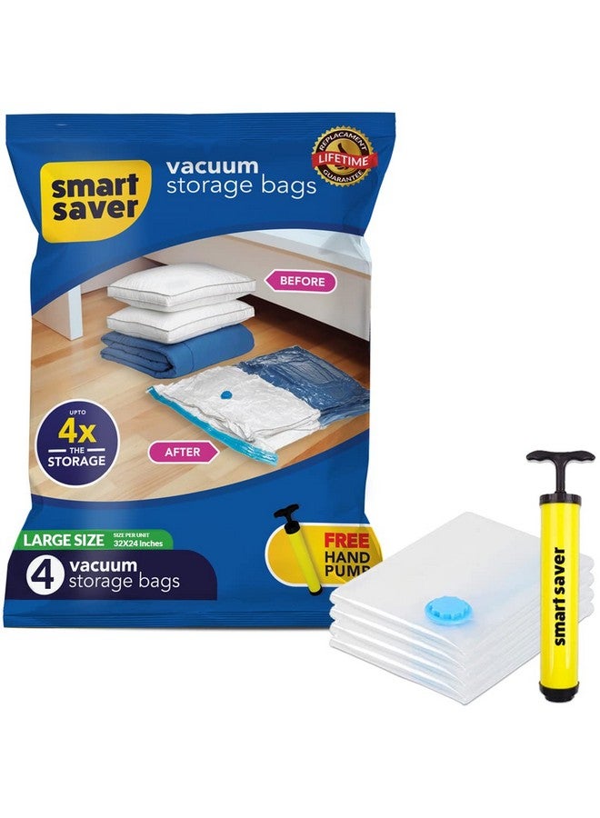 Smart Saver 4 Large Smart Saver Vacuum Bags for Travel, Space Saver Bags Compression Storage Bags for Clothes, Bedding, Pillows, Comforters, Blankets Storage Vacuum Sealer Bags for Clothes Storage, Vaccine Sealed Compression Airtight Reusable Packing Ziplock Bag with Travelling Hand Pump - Size-(60x80cm)  - Image 1