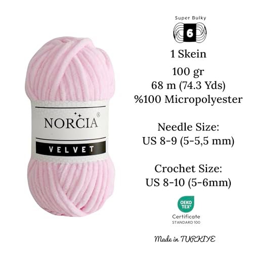 NORCIA Soft Velvet Yarn Chenille Yarn for Crocheting Super Bulky (100g-3.50oz) (68m-74.3 yds) Baby Blanket Yarn for Knitting Amigurumi Yarn for Crochet Weaving Craft (Baby Pink, 1 Skein) - Image 2