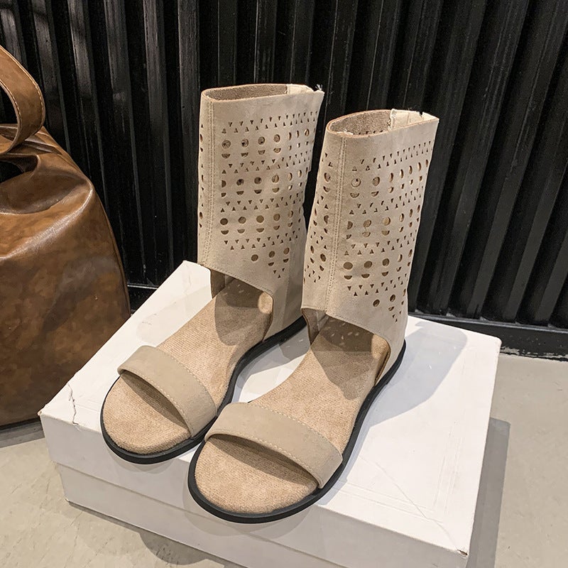 British Style Versatile Maillard Boots 2025 Summer New Popular Style Cut Out Breathable Flats Bottom Hole Sandals Short Boots - Image 2
