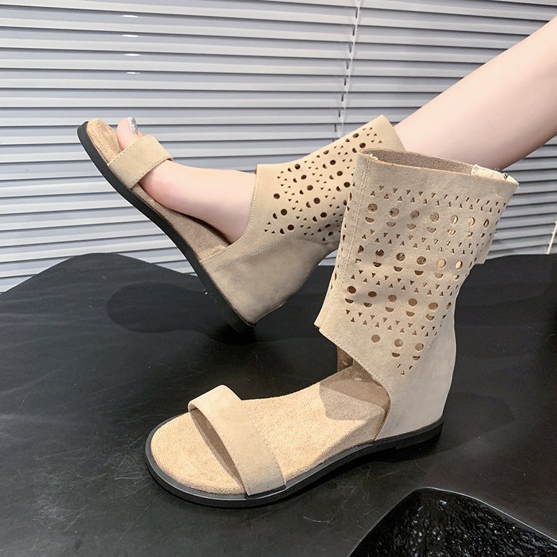 British Style Versatile Maillard Boots 2025 Summer New Popular Style Cut Out Breathable Flats Bottom Hole Sandals Short Boots - Image 3