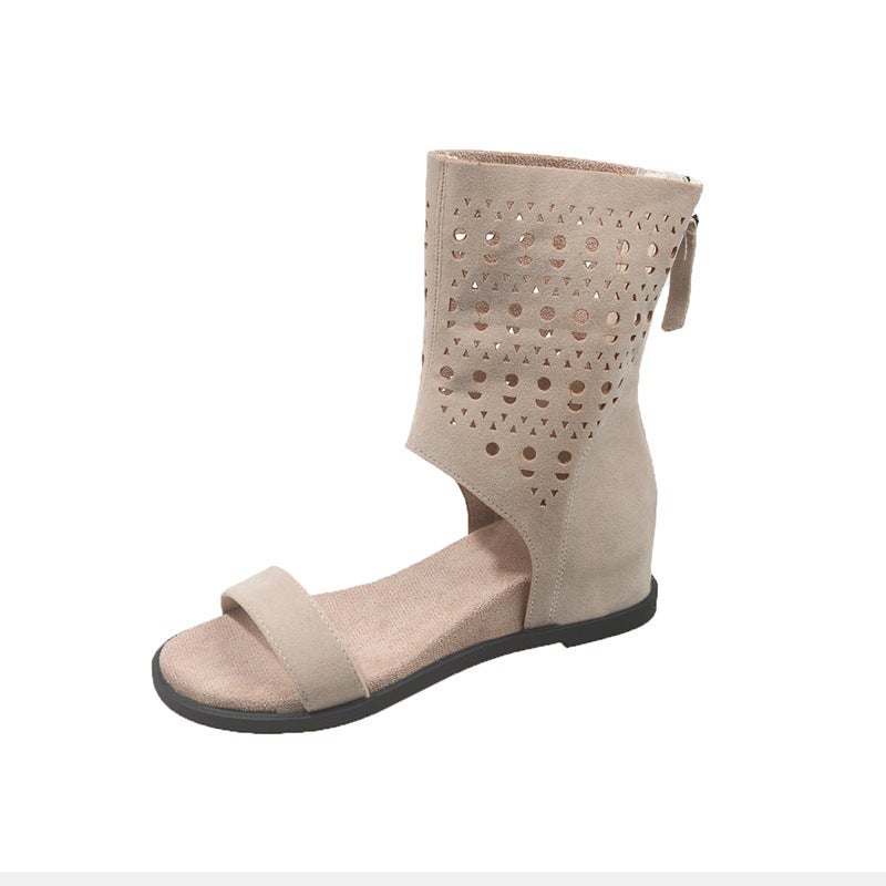 British Style Versatile Maillard Boots 2025 Summer New Popular Style Cut Out Breathable Flats Bottom Hole Sandals Short Boots - Image 1