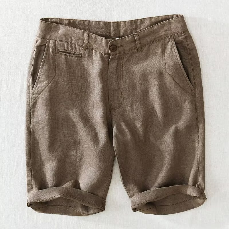 Summer Lightweight Linen Mens Casual Shorts Breathable brown  - Image 1