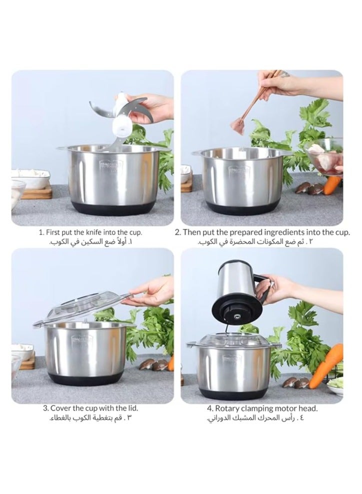 DUTUO 3 Litre Electric Meat Chopper, Grinder 500W, 3 variable speed Stainless Steel Bowl, 3L Food Processor for Meat Vegetable - Image 3