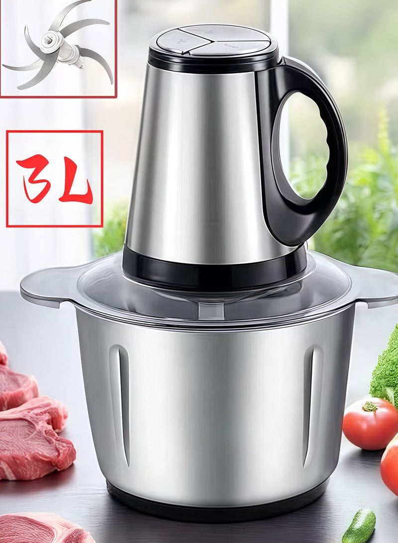 DUTUO 3 Litre Electric Meat Chopper, Grinder 500W, 3 variable speed Stainless Steel Bowl, 3L Food Processor for Meat Vegetable - Image 5