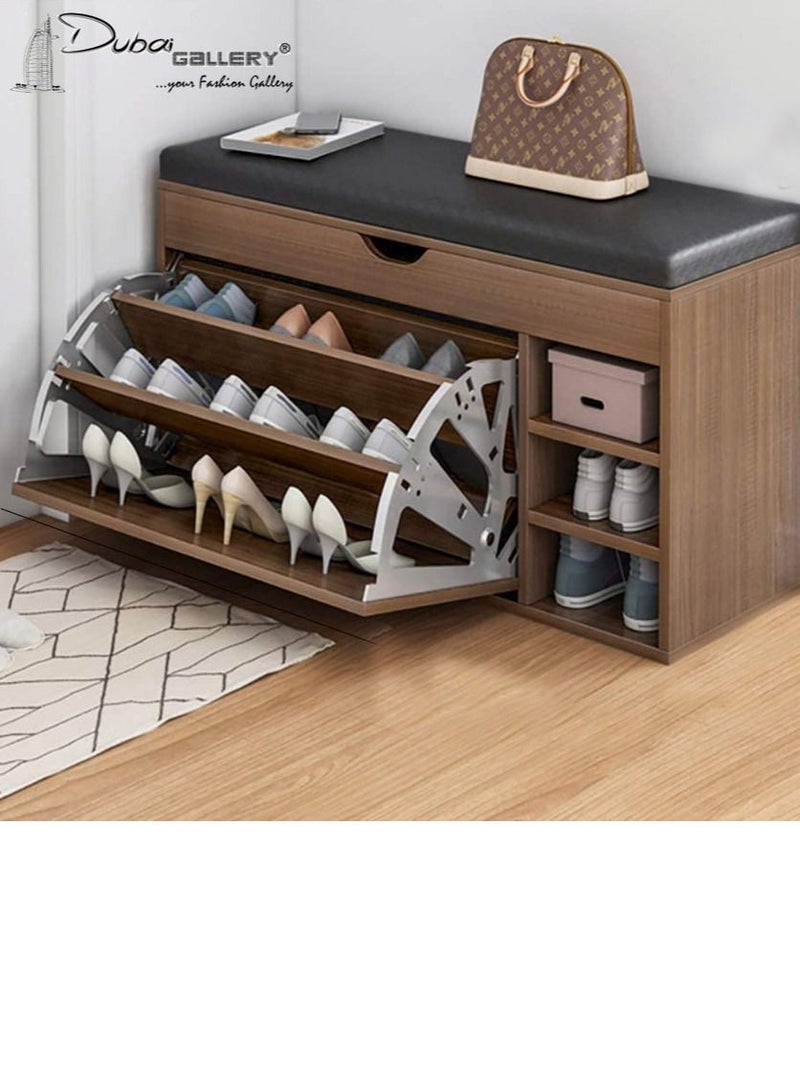 DubaiGallery Wooden Shoes Rack Bench with Shoe Changing Stool Foldable Seat Shoe Rack Cabinet Nonwoven Fabric Cover Closet Shoes Rack Organizer Multi Function Storage Organizer Shoes Rack - Image 1
