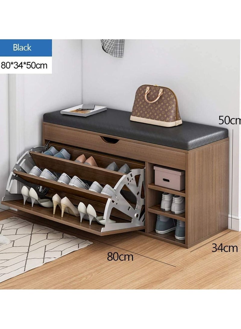 DubaiGallery Wooden Shoes Rack Bench with Shoe Changing Stool Foldable Seat Shoe Rack Cabinet Nonwoven Fabric Cover Closet Shoes Rack Organizer Multi Function Storage Organizer Shoes Rack - Image 2