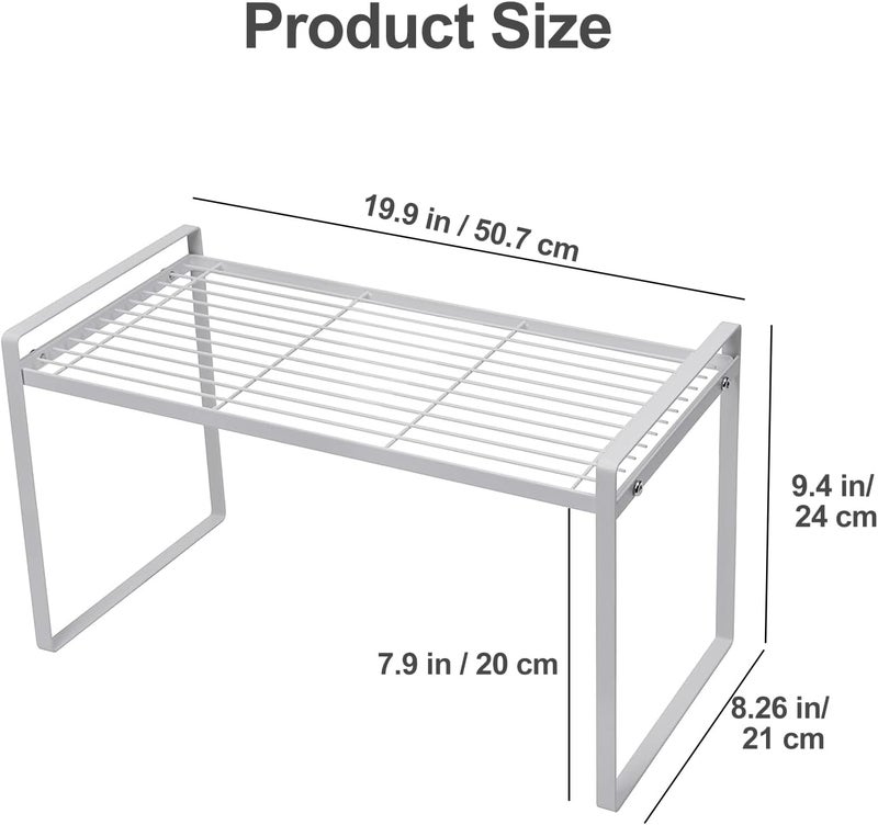 HI-FINE Cabinet Shelf Organizer Storage Rack Space Saving for Kitchen Counter Pantry Bathroom Cupboard Under Sink Office Table Desk Steel Stackable Rust Resistant Duty Nonslip (Height 9.5inch / White) - Image 3