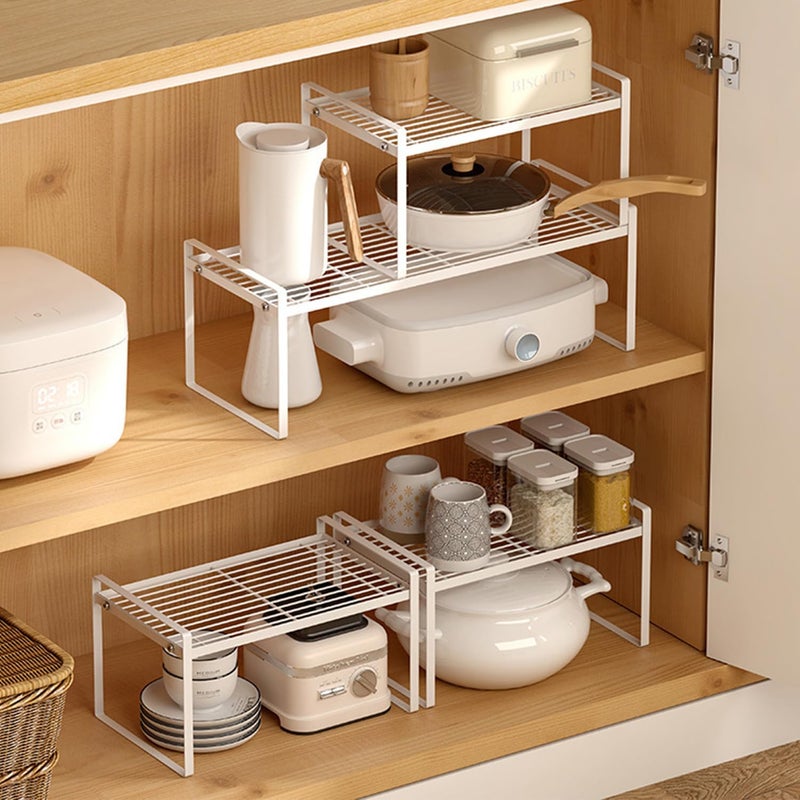 HI-FINE Cabinet Shelf Organizer Storage Rack Space Saving for Kitchen Counter Pantry Bathroom Cupboard Under Sink Office Table Desk Steel Stackable Rust Resistant Duty Nonslip (Height 9.5inch / White) - Image 5