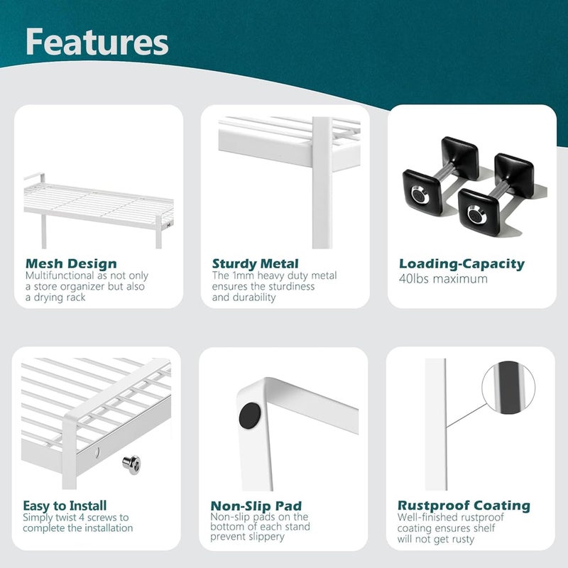 HI-FINE Cabinet Shelf Organizer Storage Rack Space Saving for Kitchen Counter Pantry Bathroom Cupboard Under Sink Office Table Desk Steel Stackable Rust Resistant Duty Nonslip (Height 9.5inch / White) - Image 4
