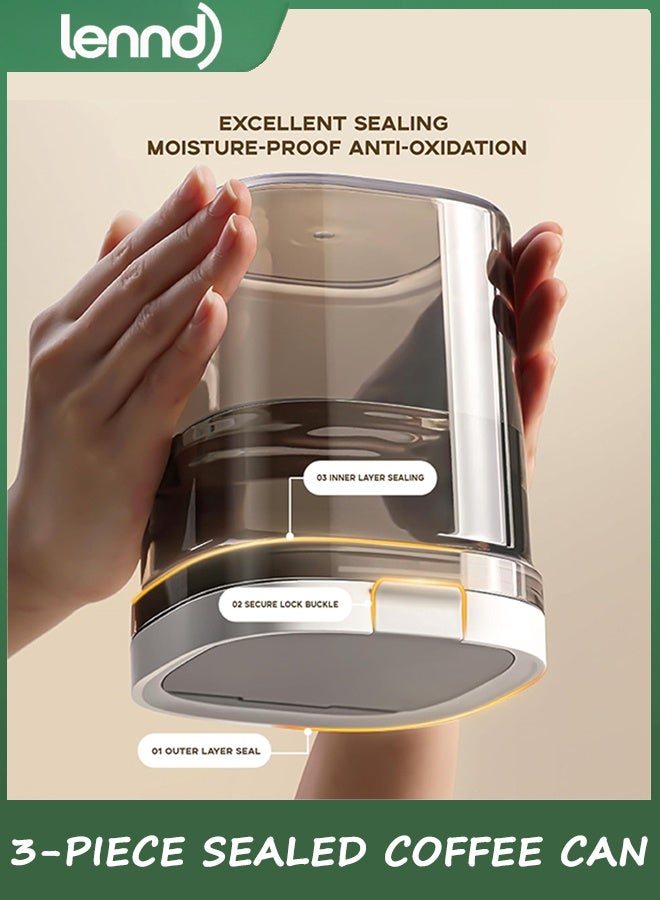 LENND Airtight coffee jars set of three, coffee storage containers with spoon, kitchen food storage jars for coffee grounds, coffee beans, tea, sugar, flour, grains - Image 4