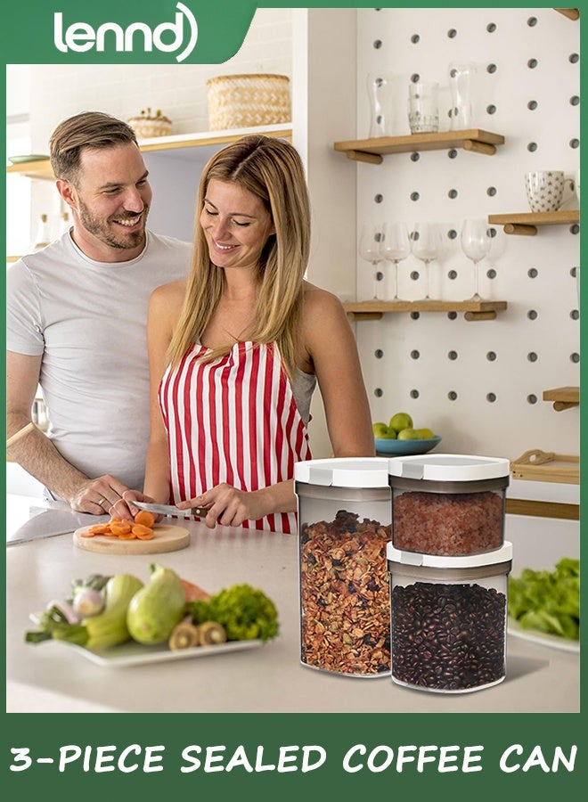 LENND Airtight coffee jars set of three, coffee storage containers with spoon, kitchen food storage jars for coffee grounds, coffee beans, tea, sugar, flour, grains - Image 2