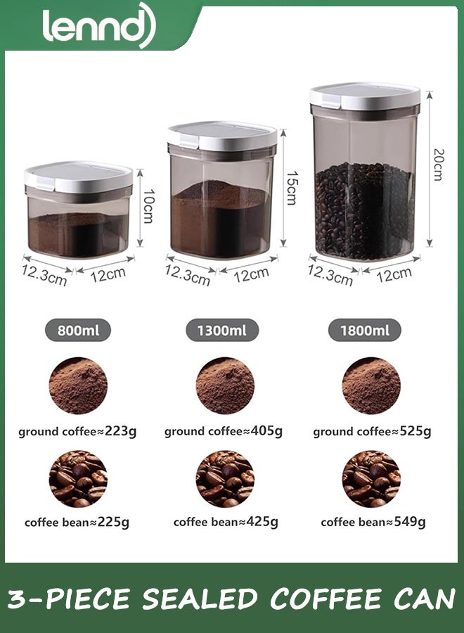 LENND Airtight coffee jars set of three, coffee storage containers with spoon, kitchen food storage jars for coffee grounds, coffee beans, tea, sugar, flour, grains - Image 3