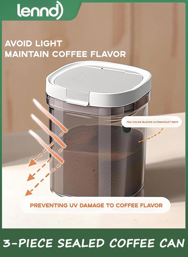 LENND Airtight coffee jars set of three, coffee storage containers with spoon, kitchen food storage jars for coffee grounds, coffee beans, tea, sugar, flour, grains - Image 5