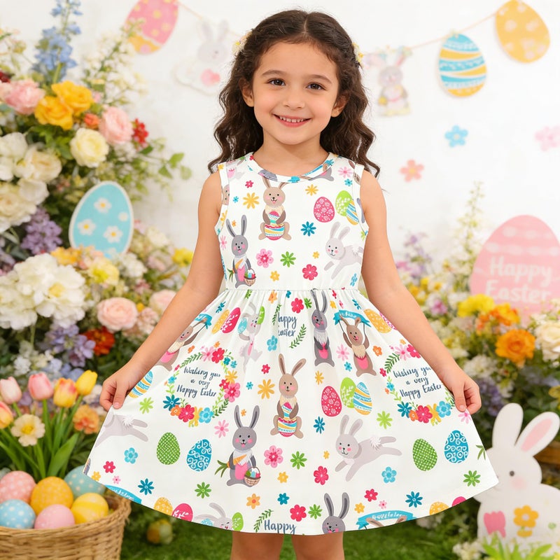 Popshion Girls Easter Dress Kids Summer Dress Rabbit Baby Clothes Backless Sleeveless Sundress Easter Bunny Dress for Toddlers Pink Outfits 4-5T 1403 - Image 2