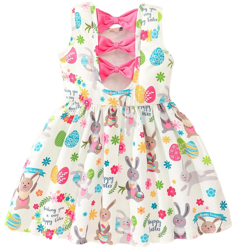 Popshion Girls Easter Dress Kids Summer Dress Rabbit Baby Clothes Backless Sleeveless Sundress Easter Bunny Dress for Toddlers Pink Outfits 4-5T 1403 - Image 1