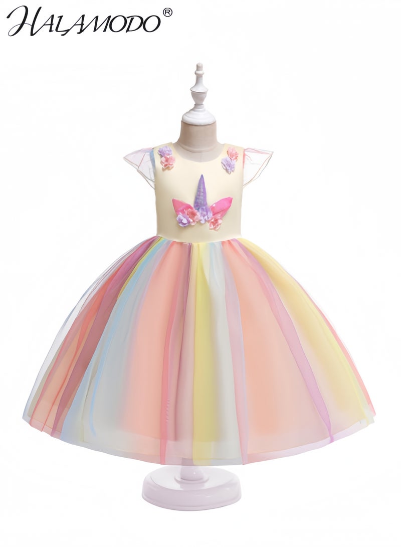 HALAMODO Unicorn Costume Princess Unicorn Dress Fancy Dress Sequin Sleeveless Mesh Rainbow Dress for Kids & Toddlers Birthday Party - Image 1