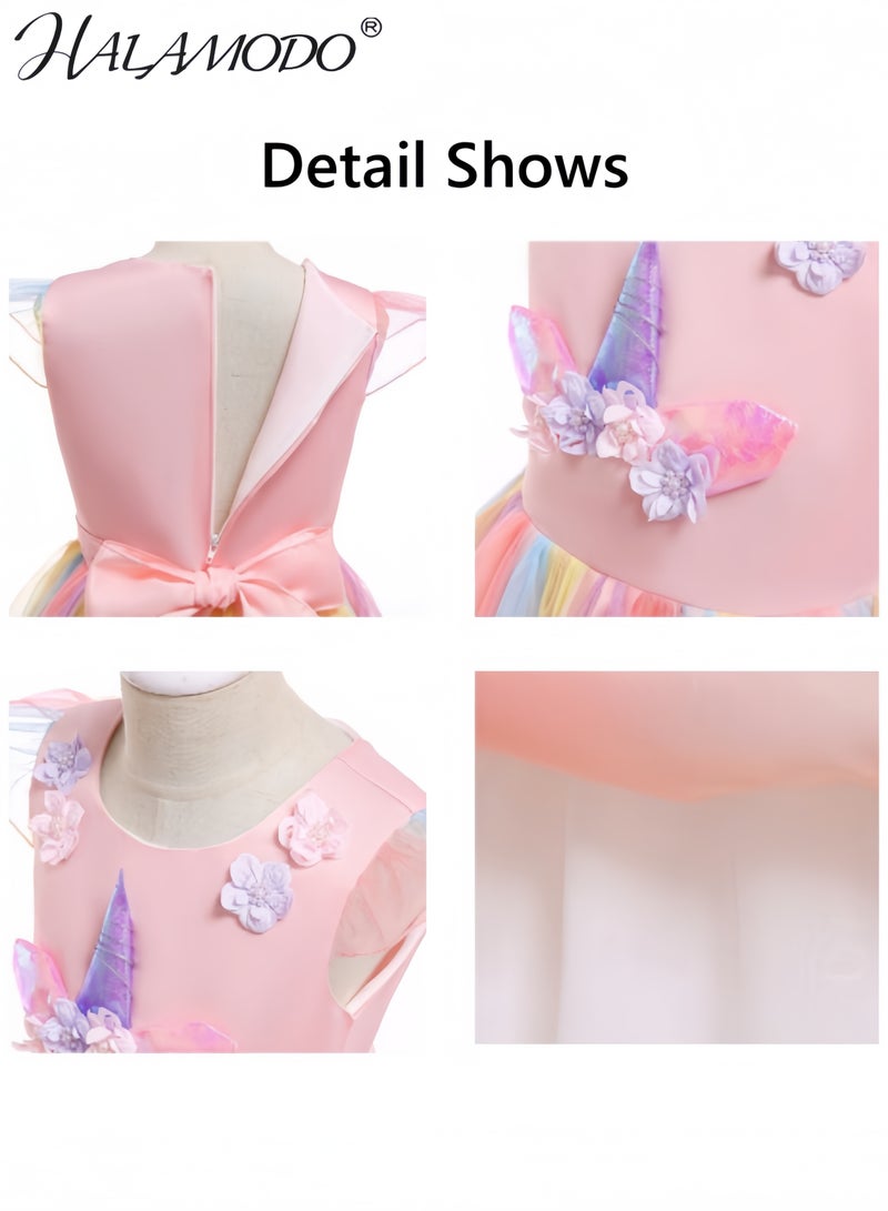 HALAMODO Unicorn Costume Princess Unicorn Dress Fancy Dress Sequin Sleeveless Mesh Rainbow Dress for Kids & Toddlers Birthday Party - Image 4