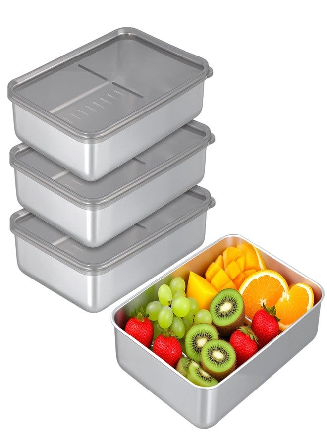 SINJEUN 4 PCS Stainless Steel Cheese Container, Deli Meat Storage Containers with Lid for Fridge Organizers and Storage - Image 1