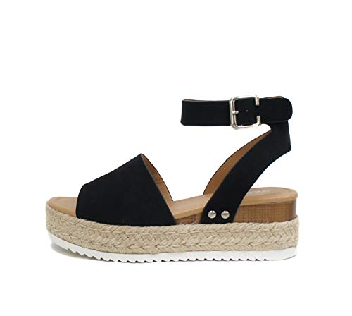 Soda Topic Open Toe Buckle Ankle Strap Espadrilles Flatform Wedge Casual Sandal (Black, us_footwear_size_system, adult, numeric, medium, 10) - Image 1