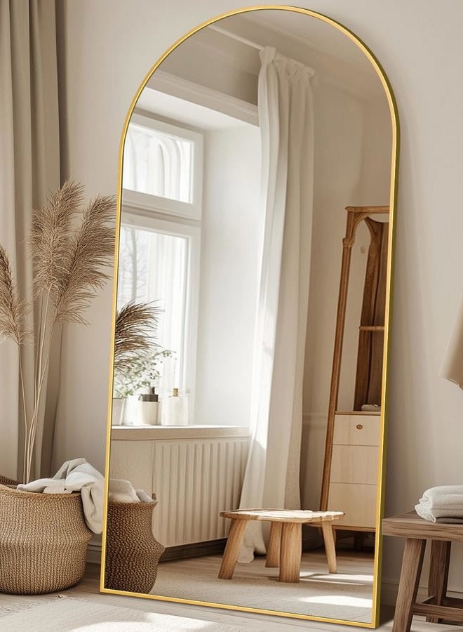 Coomily Full Length Mirror with Stand, 71"x32" Arched Full Body Mirror, Large Stand Up Mirror, Aluminum Frame Floor Standing Mirror, Freestanding Hanging Leaning Mounted for Bedroom Living Room Entryway Gold - Image 3