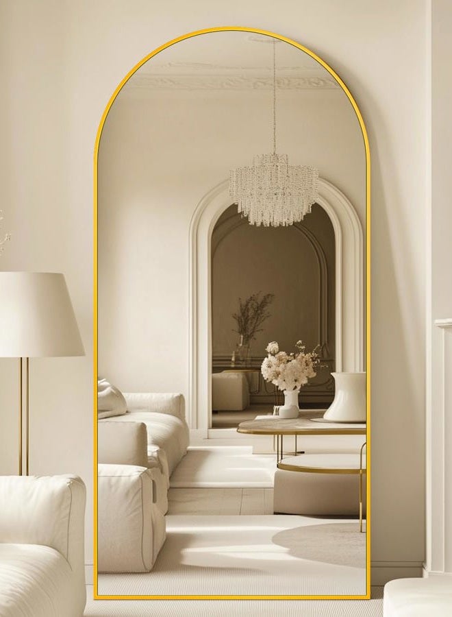 Coomily Full Length Mirror with Stand, 71"x32" Arched Full Body Mirror, Large Stand Up Mirror, Aluminum Frame Floor Standing Mirror, Freestanding Hanging Leaning Mounted for Bedroom Living Room Entryway Gold - Image 2