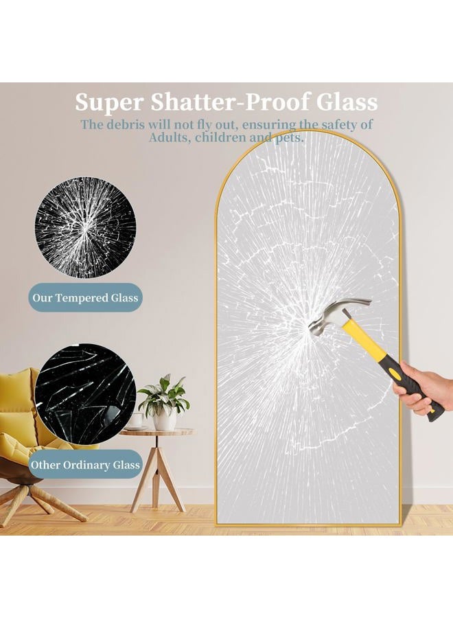 Coomily Full Length Mirror with Stand, 71"x32" Arched Full Body Mirror, Large Stand Up Mirror, Aluminum Frame Floor Standing Mirror, Freestanding Hanging Leaning Mounted for Bedroom Living Room Entryway Gold - Image 4