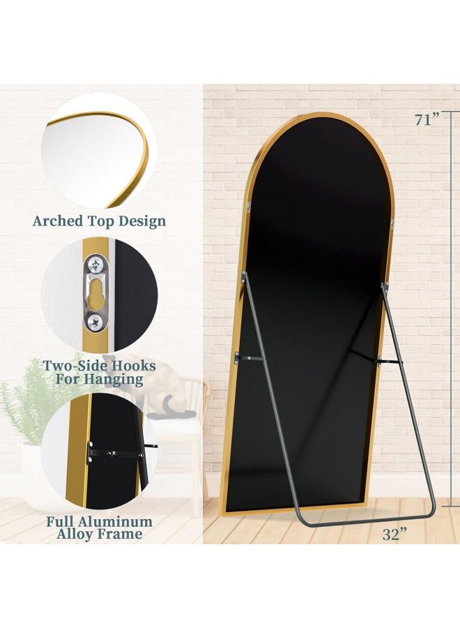 Coomily Full Length Mirror with Stand, 71"x32" Arched Full Body Mirror, Large Stand Up Mirror, Aluminum Frame Floor Standing Mirror, Freestanding Hanging Leaning Mounted for Bedroom Living Room Entryway Gold - Image 5