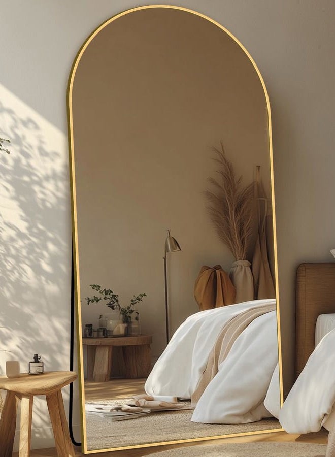 Coomily Full Length Mirror with Stand, 71"x32" Arched Full Body Mirror, Large Stand Up Mirror, Aluminum Frame Floor Standing Mirror, Freestanding Hanging Leaning Mounted for Bedroom Living Room Entryway Gold - Image 1