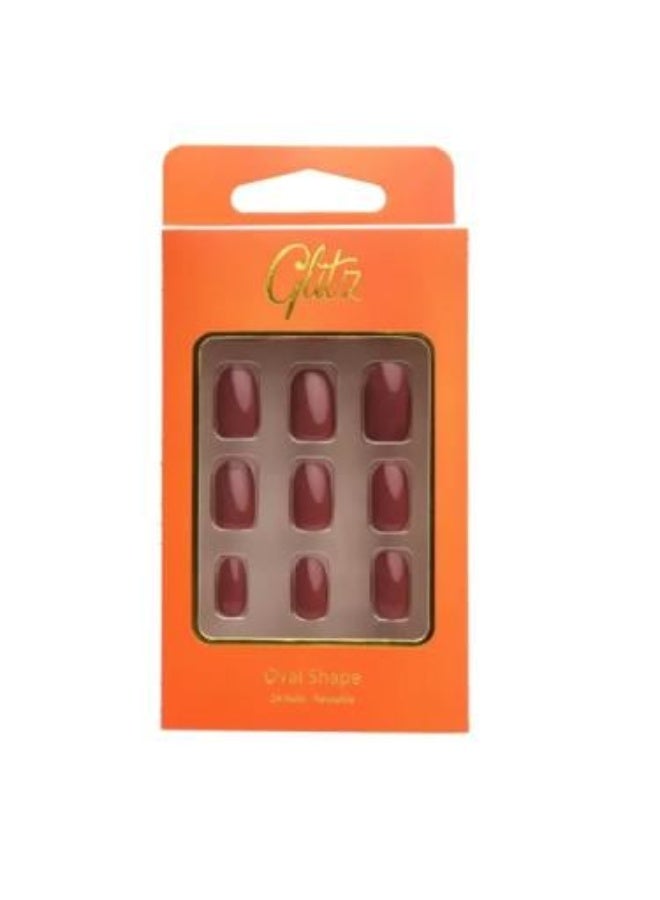 Glitz Self-Adhesive Artificial Nails, Oval Shape, Deep Red, No. 5, 24 Pcs