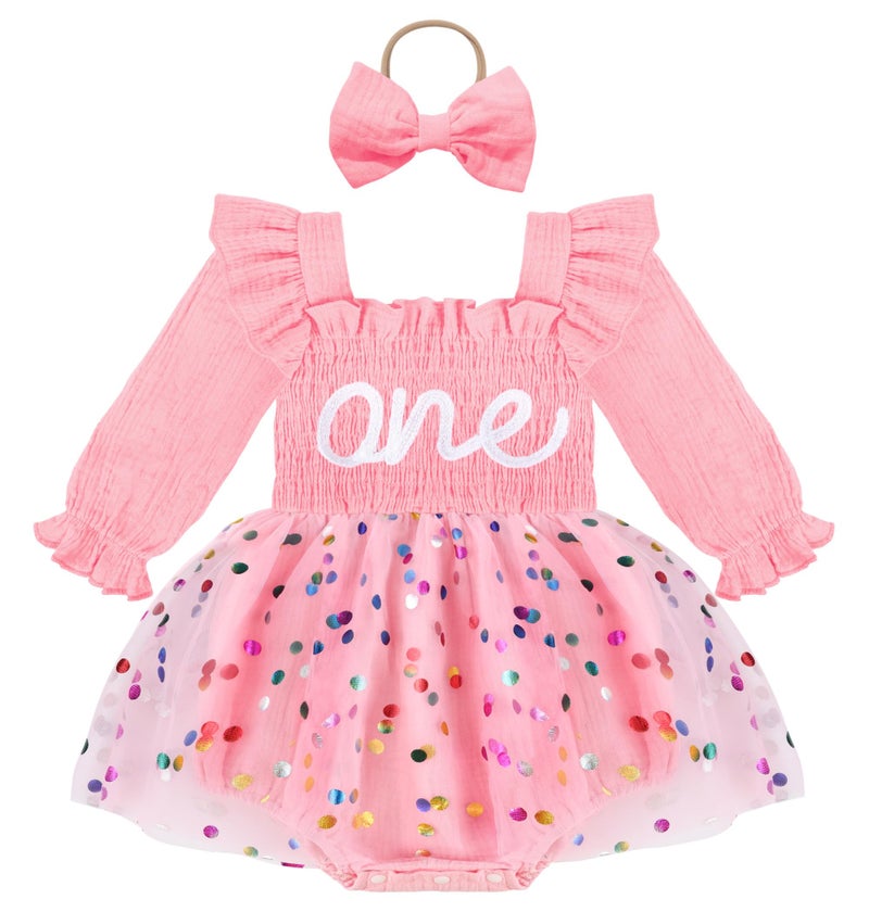HONGTEYA Baby Girl 1st Birthday Outfit First Birthday Gifts Long Sleeve Tulle Dress One Year Old Bodysuit Clothes - Image 1